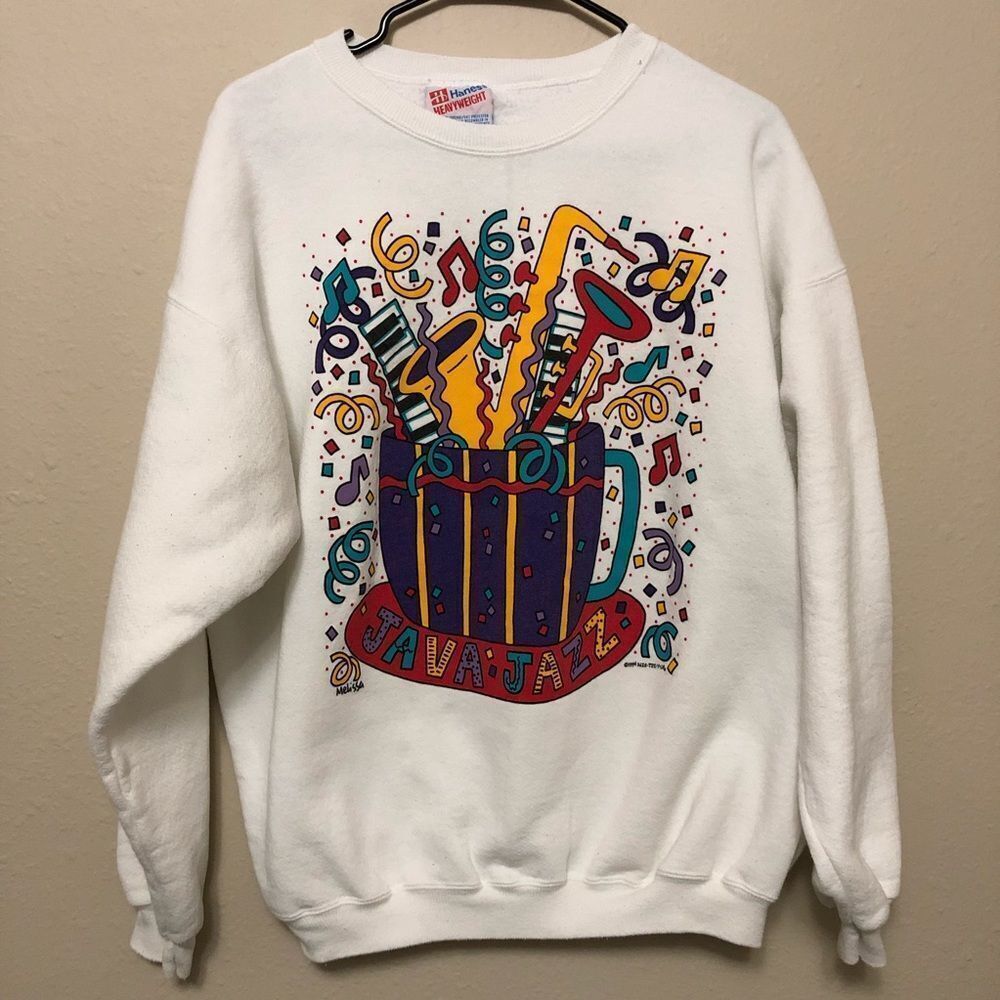 1994 Vintage Hanes Heavyweight Java Jazz Crewneck Sweater Sweatshirt Women Sz L